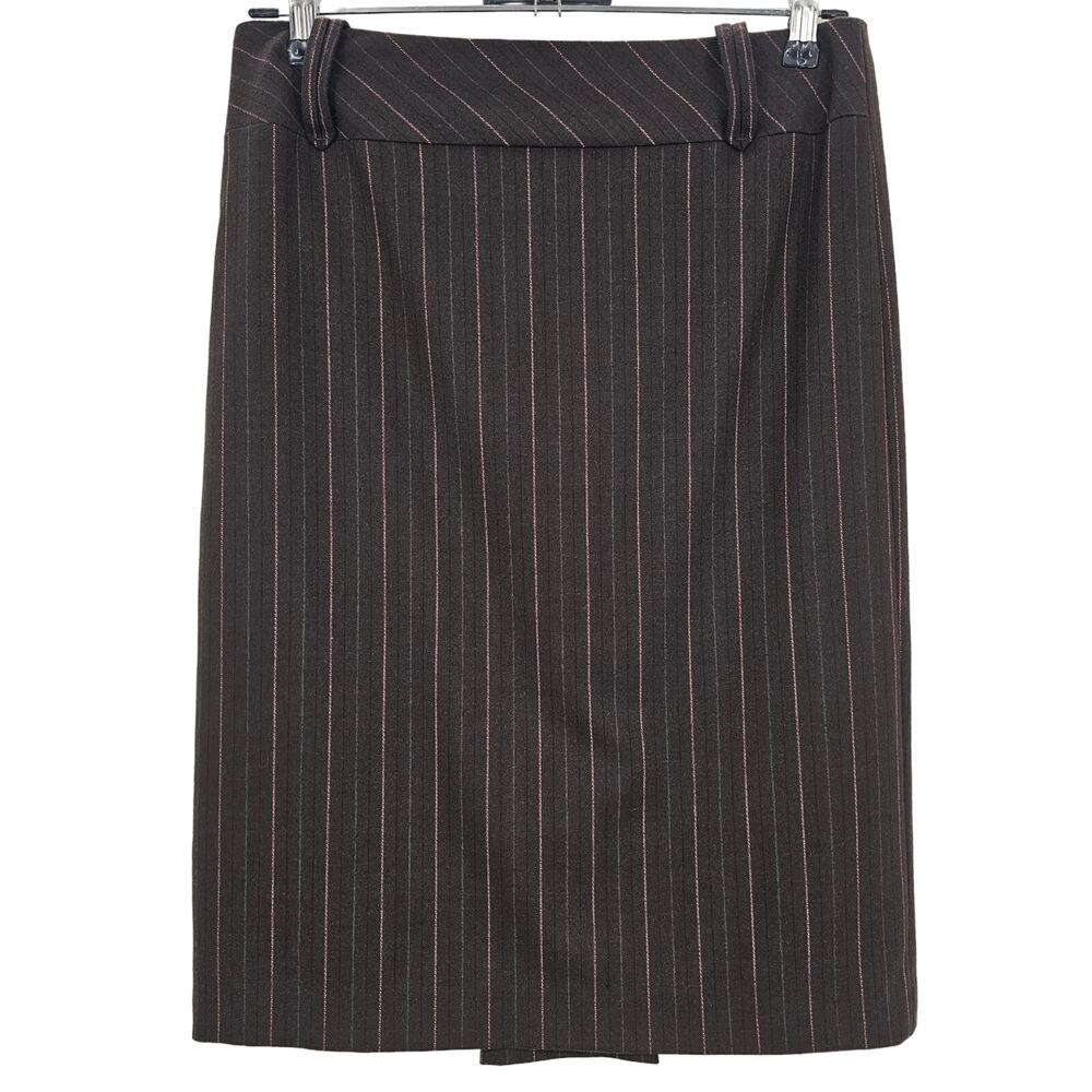 Tom K Nguyen Womans size 4 Brown Pinstripe Pencil Skirt Wool Blend Silk Lined